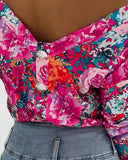 Floral Print Buttoned Backless Top