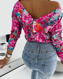 Floral Print Buttoned Backless Top