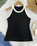 Contrast Binding Tank Tops Summer Sleeveless Basic Cami Top Shirt Slim Knit Ribbed Racerback Blouses