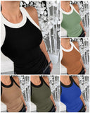 Contrast Binding Tank Tops Summer Sleeveless Basic Cami Top Shirt Slim Knit Ribbed Racerback Blouses