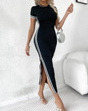 Striped High Slit Casual Dress