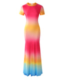 Ombre Short Sleeve Casual Maxi Dress