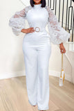 Elegant Solid Split Joint See-through O Neck Straight Jumpsuits(Contain The Belt)