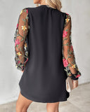 Floral Embroidery Mesh Patch Ruched Casual Dress