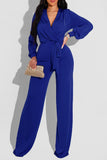 Casual Solid Bandage Split Joint V Neck Straight Jumpsuits
