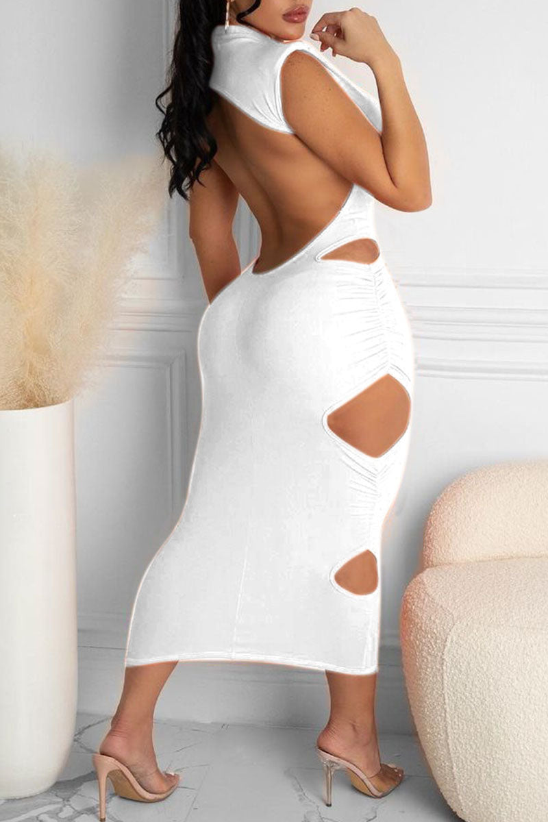Sexy Solid Hollowed Out Backless O Neck A Line Dresses