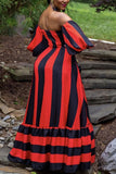 Bohemian Ruffled Sleeve Short Sleeves One word collar Swagger Floor-Length Striped Print ruffle Dresses