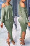 Fashion Casual Solid Slit O Neck Half Sleeve Two Pieces