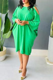 Casual Solid Hollowed Out Patchwork O Neck One Step Skirt Plus Size Dress