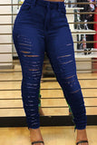Sexy Sequined Patchwork Broken Holes Polyester Jeans