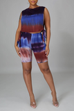 Casual Print Split Joint O Neck Sleeveless Two Pieces