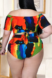 Fashion Sexy Print Hot Drilling Backless Off the Shoulder Plus Size Swimwear