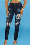 Fashion Casual Patchwork Basic Mid Waist Regular Denim Jeans