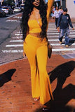 Fashion Off shoulder Long Sleeve Top Yellow Trouser Set