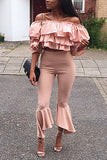 Fashion Sexy Off Shoulder Top Trousers Pink Set