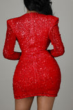 Casual Elegant Solid Sequins Split Joint Fold V Neck One Step Skirt Dresses