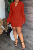 Casual Solid Patchwork Turn-back Collar Long Sleeve Dresses