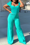 Casual Solid Split Joint Boot Cut Jumpsuits