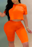 Fashion Sexy Short Sleeve Top Orange Two Piece Set