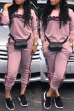 Chic Patchwork Pink Twilled Satin Two-piece Pants Set