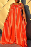 Casual Striped Print Split Joint O Neck Sleeveless Dress Plus Size Dresses