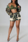 Casual Camouflage Print Patchwork Regular High Waist Conventional Full Print Shorts