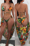 Sexy Printed Green Two-piece Swimwears(With CoverUp)