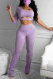 Fashion Single Sleeve Top Trousers Purple Set
