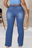 Fashion Casual Solid Frenulum Slit Plus Size Jeans