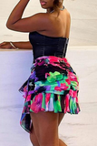 Street Floral Patchwork Backless Contrast Strapless Tops