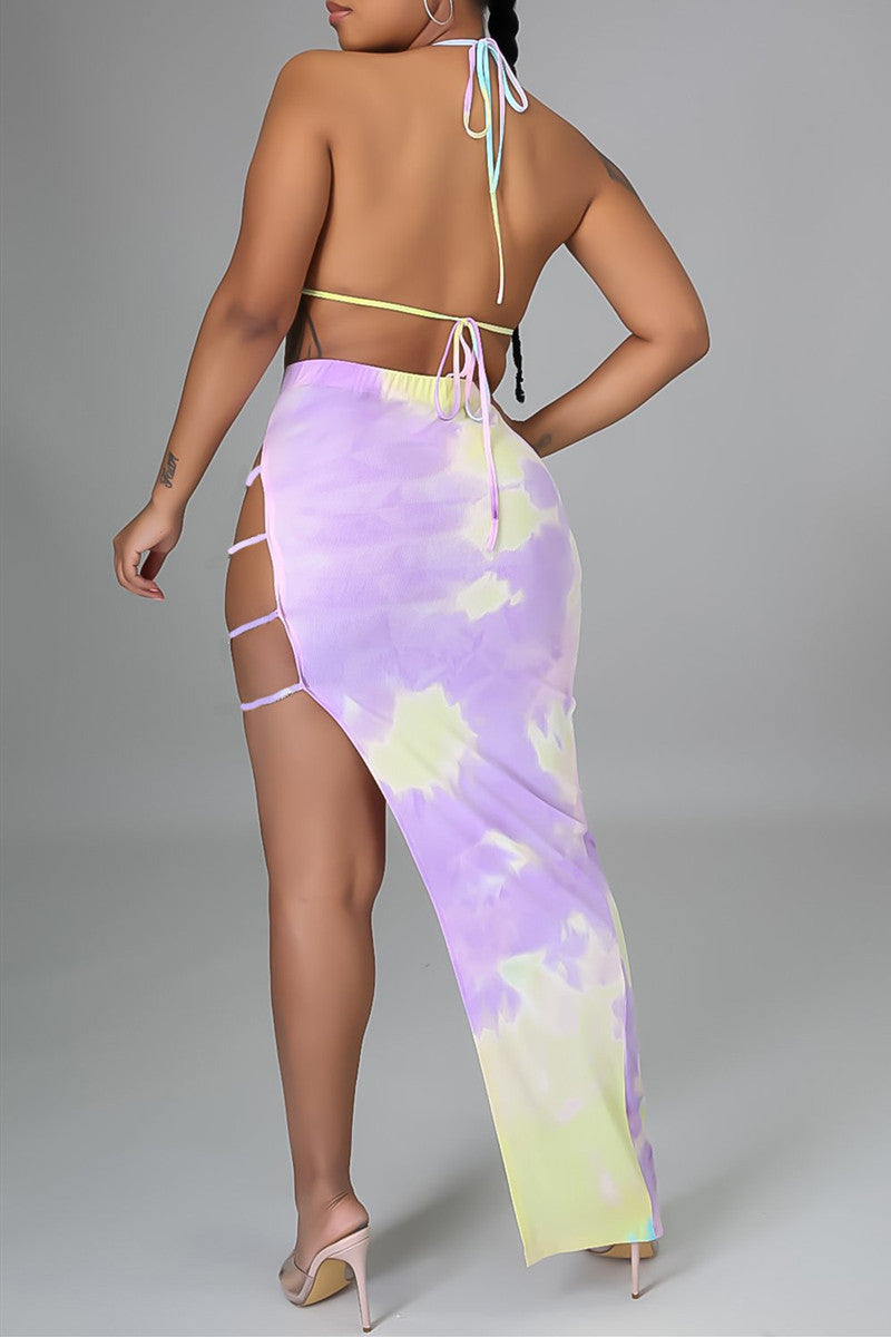 Sexy Print Hollowed Out Backless Strap Design Swimwears Three-piece Set