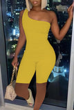 Sexy Casual Solid Backless One Shoulder Skinny Romper