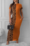 Fashion Leopard Print Tight-Fitting Hip Orange Dress