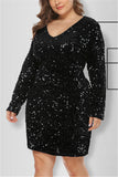 Fashion Sexy Sequined Black Long Sleeve Dress