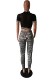 Sexy Mesh See-through Patchwork Two Pieces Long Pants Set