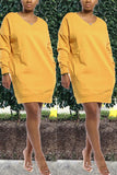 Fashion Solid Color Sweater And Trousers Yellow Two Piece Suit