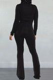 Fashion Long Sleeve Top Black Two-piece Set