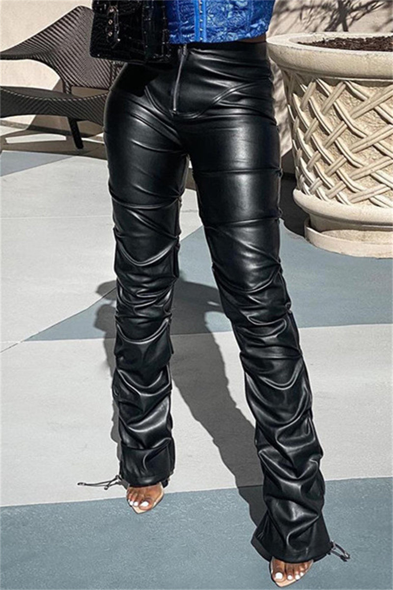Fashion Casual Solid Split Joint Regular High Waist Trousers