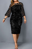 Vintage Print Hollowed Out Split Joint See-through O Neck Straight Dresses