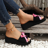 Casual Patchwork With Bow Round Comfortable Wedges Shoes (Heel Height 1.97in)