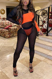 Sexy Fashion Mesh Stitching Orange Jumpsuit