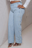 Fashion Casual Solid Buttons Slit High Waist Regular Denim Jeans