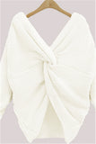 Fashion Halter V-Neck Knotted White Sweater