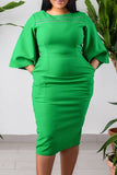 Casual Solid Embroidered Split Joint O Neck Pencil Skirt Dresses