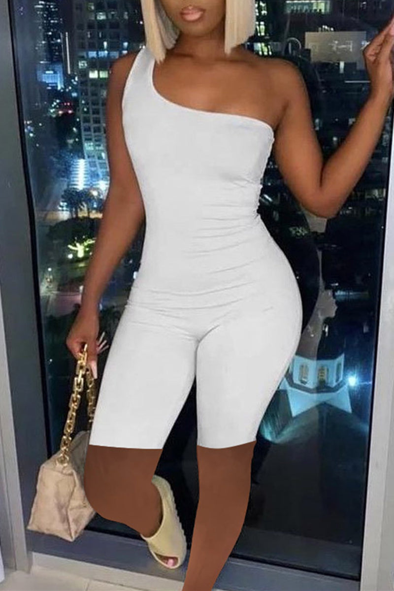 Sexy Casual Solid Backless One Shoulder Skinny Romper