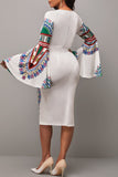 Elegant Print Split Joint Slit V Neck One Step Skirt Dresses