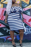 Sexy Fashion Striped Blue Plus Size Dress