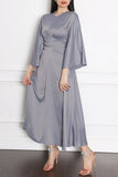Casual Elegant Solid Split Joint Hot Drill O Neck A Line Dresses
