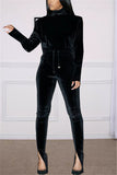 Fashion Casual Solid Color Black Long Sleeve Two-Piece Suit
