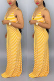 Sexy Fashion Sling Striped Printing Yellow Long Dress